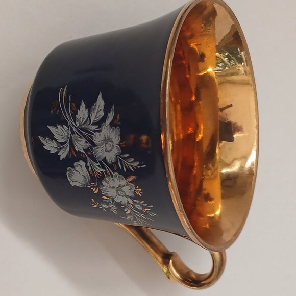 VTG Cobalt Blue Gold Interior Fine Porcelain Favolina 4 Cups & Saucers Poland - Picture 8 of 16